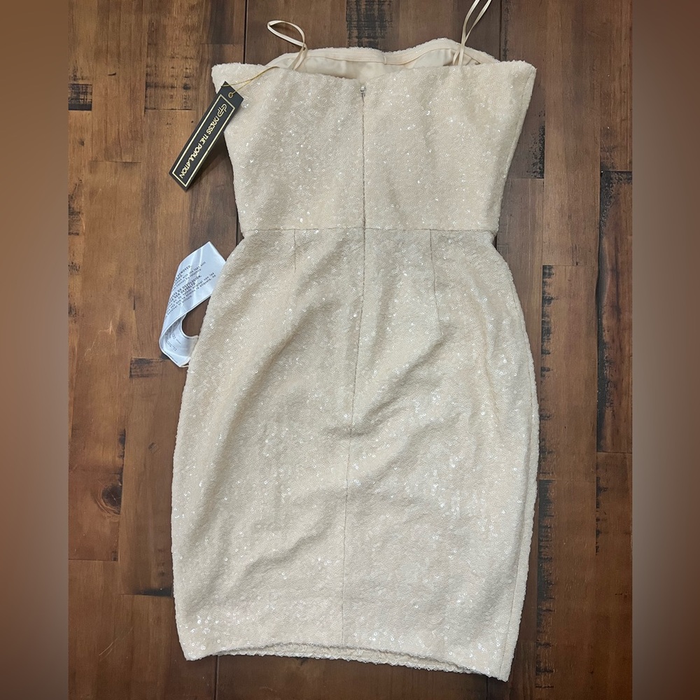 NWT NEW DRESS THE POPULATION DRESS CINDY CREAM SEQUIN MINI STRAPLESS SIZE S